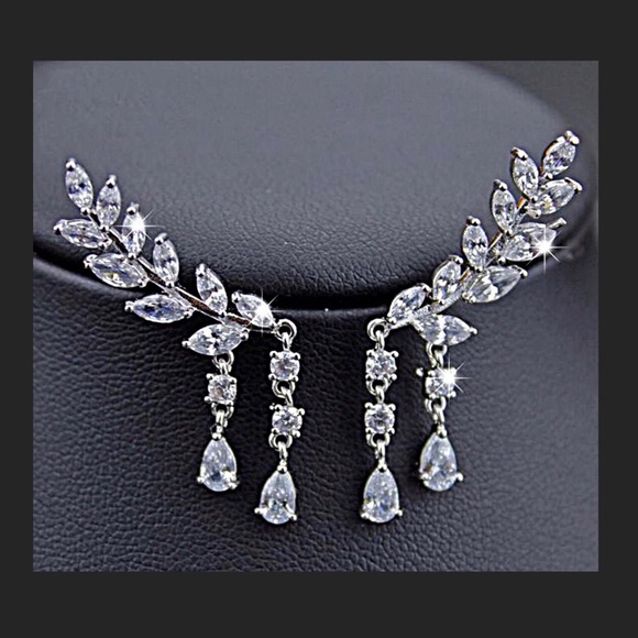 Silver Tone Crystal Ear Crawlers w/Drops - Picture 4 of 8